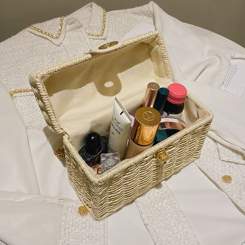 Summer Box Small Purse and Handbags For Women Rattan Straw Woven Crossbody Shoulder Bags Female Fashion Chain Travel Beach Bags 250120