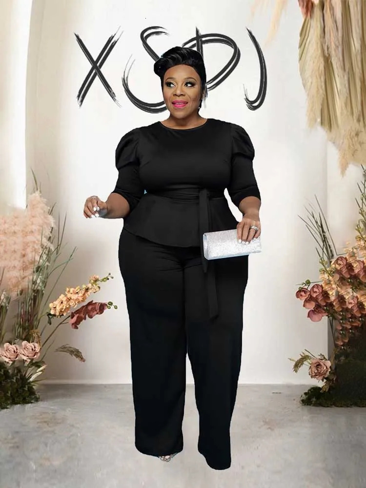 Plus Size Matching Sets Fall Clothes Two Pieces Set Solid High Waist Top and Pants Elegant Business Official Suits 250122