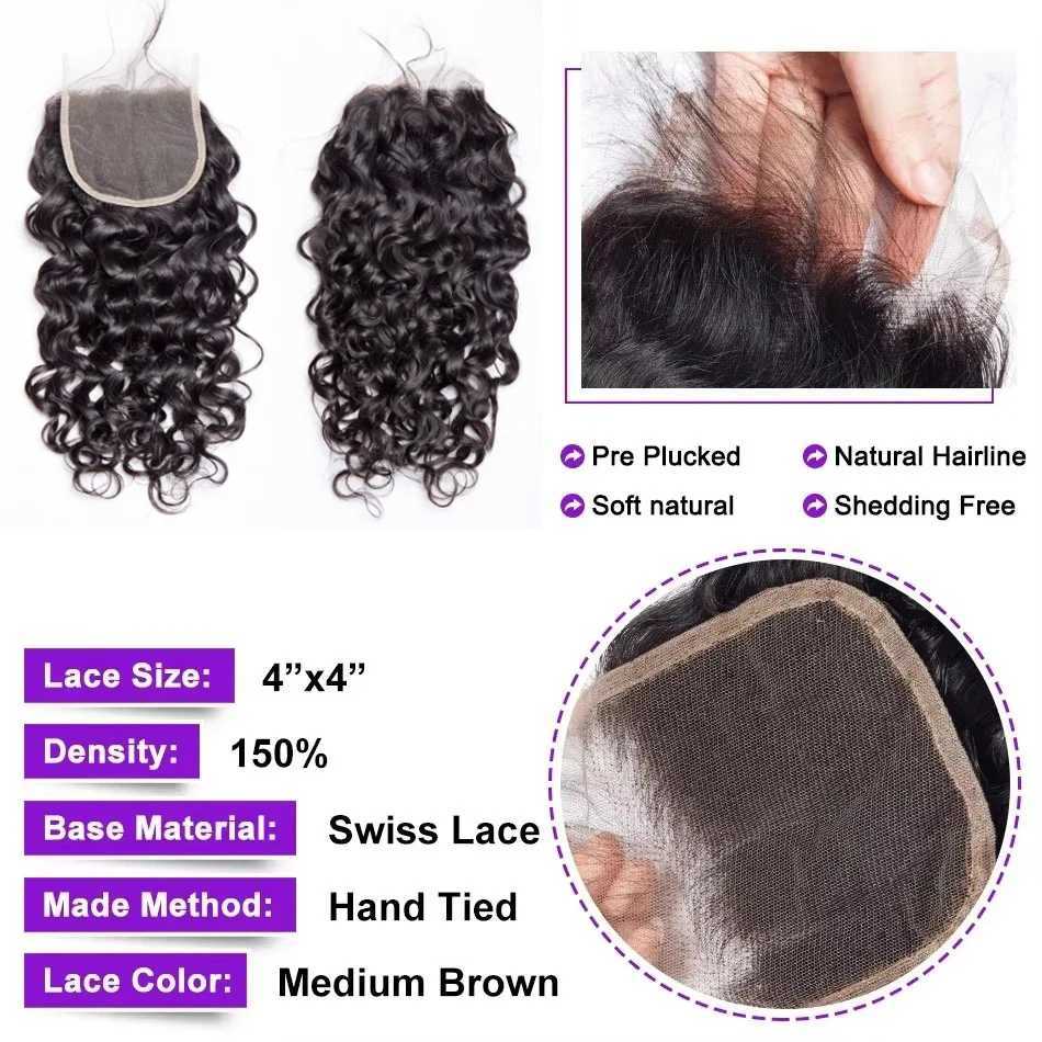 12A Water Wave Bundles With Lace Clo 3Pcs Human Remy Hair Bundle 4x4 5x5 HD Transparent Lace Clo Bundles Natural ColorXJ250120