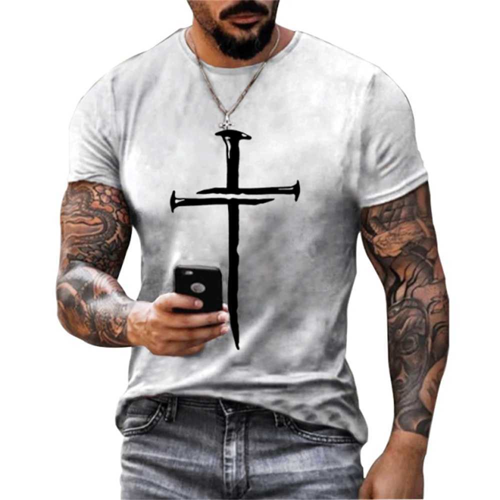 New Jesus Cross 3D Printed Fashion Summer Mens T Shirt Casual Fitness Sports Short Sleeve T-Shirts Baggy Leisure Tees TopsXJ250117