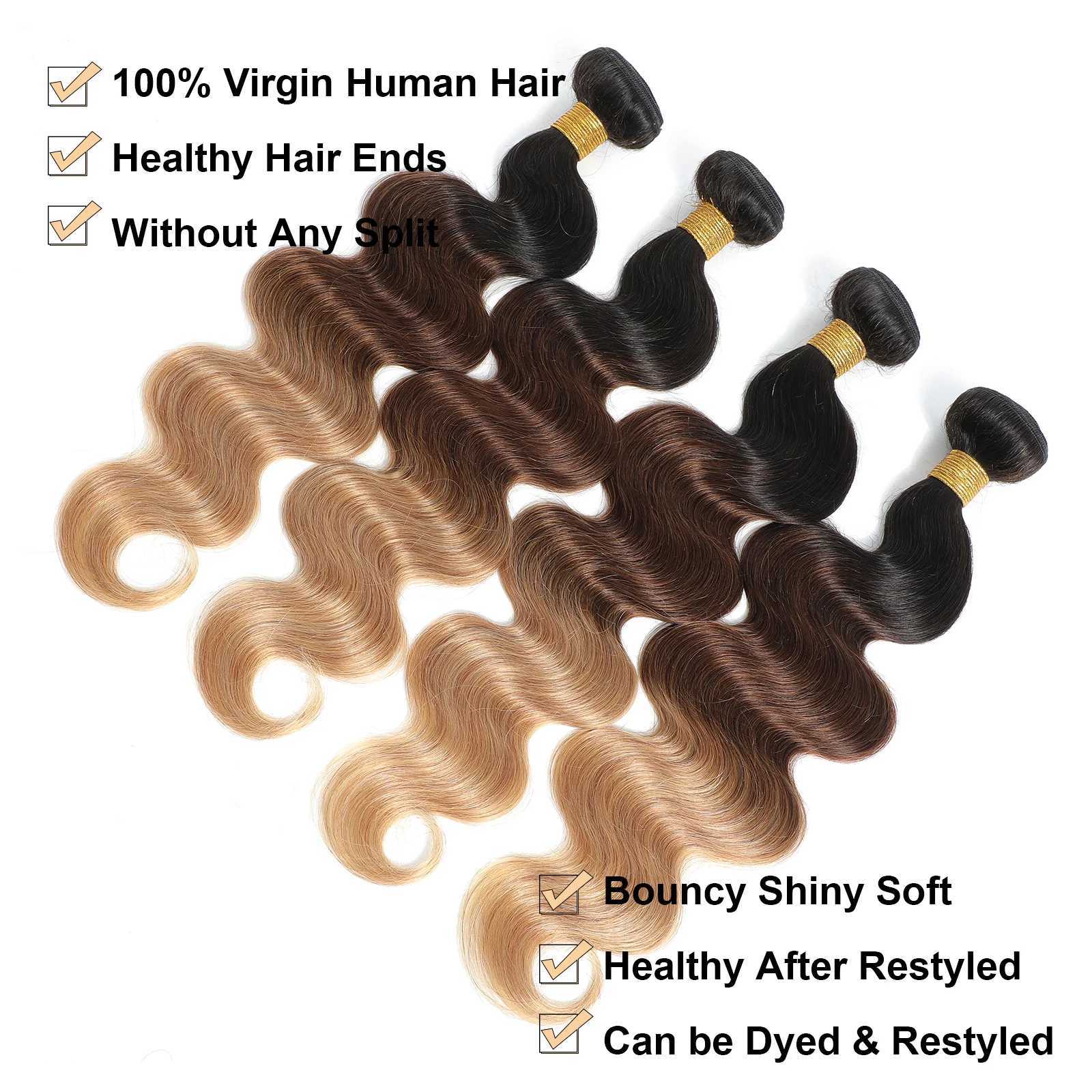 Ombre Color Body Wave Human Hair Bundles with clo Brazilian human hair 1b/4/27 Hair Weave Bundles human Hair ExtensionXJ250120