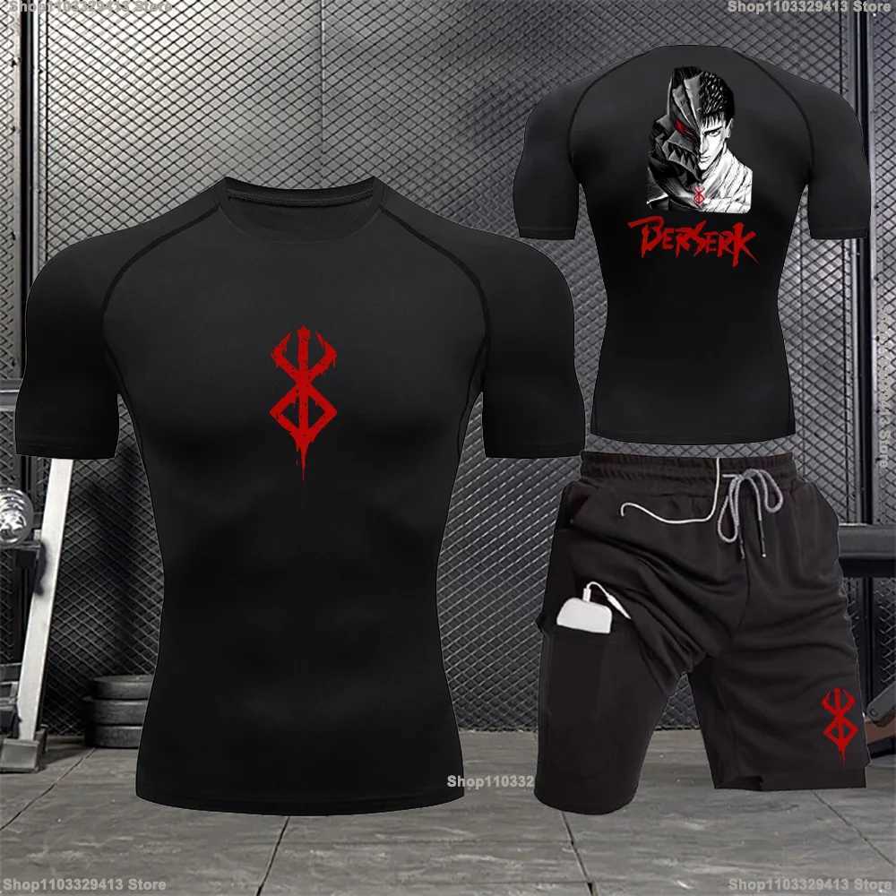 Mens Sports Compression Clothing Two-piece Summer Casual Fitness Suit Short-sleeved T-shirt + Shorts Casual Sportswear Suit S-3XL X250129