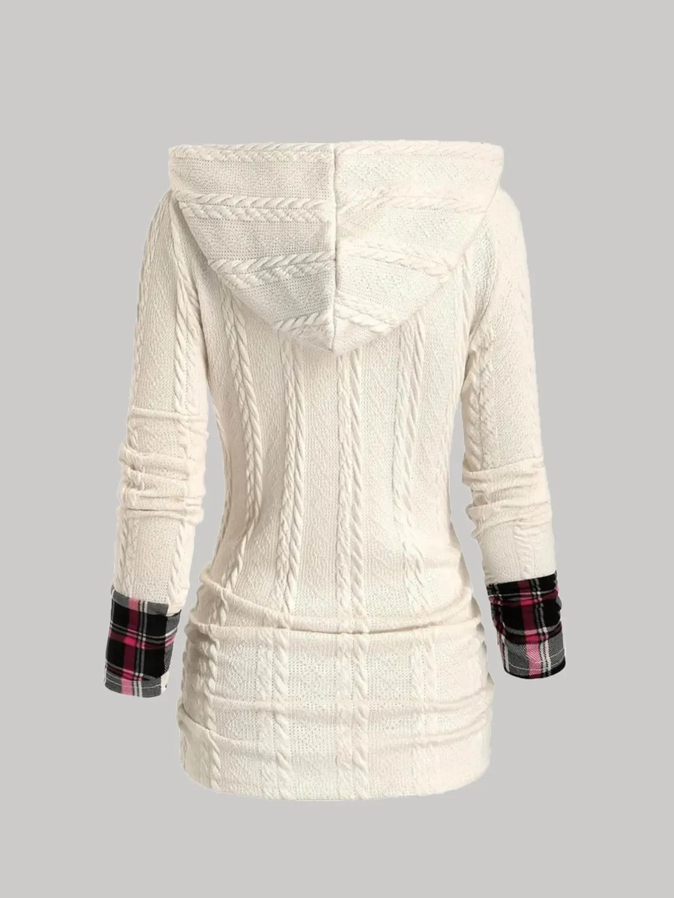 Women Plus Size Matching Set Hooded Sweatshirts Colorblock Plaid Print Drawstring Textured Top and Skinny Leggings Twopiece 250122