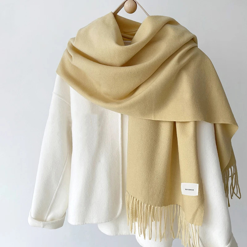 Luna Dolphin Women Winter Solid Color Scarf Imitation Cashmere Soft Brown White Warm Knitted Woolen Ins Neck Pashmina Big Shawl 250120