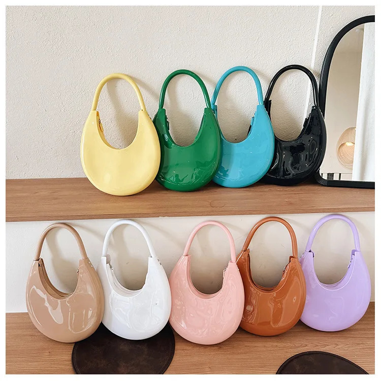 Women Bag Half Moon Fashion Solid Soft PVC Bags Shoulder Bag Handbag All-match 250122