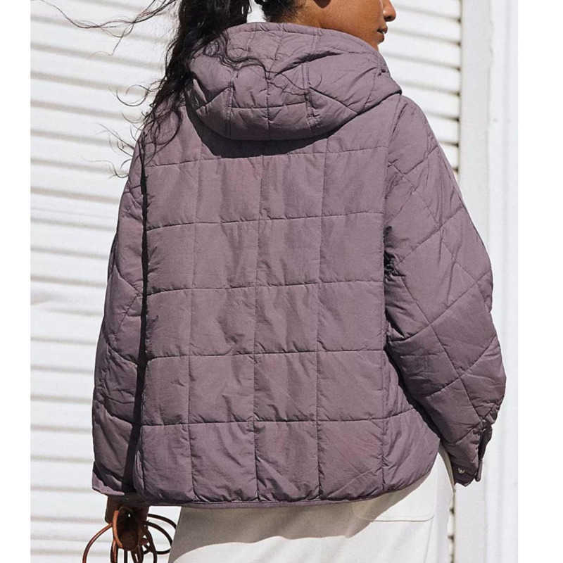 Autumn Winter Solid Color Hooded Cotton Jacket Foldable Fillet Head Pocket Long Sleeve Jacket for Women Womens Leather Womens Jacket 241209