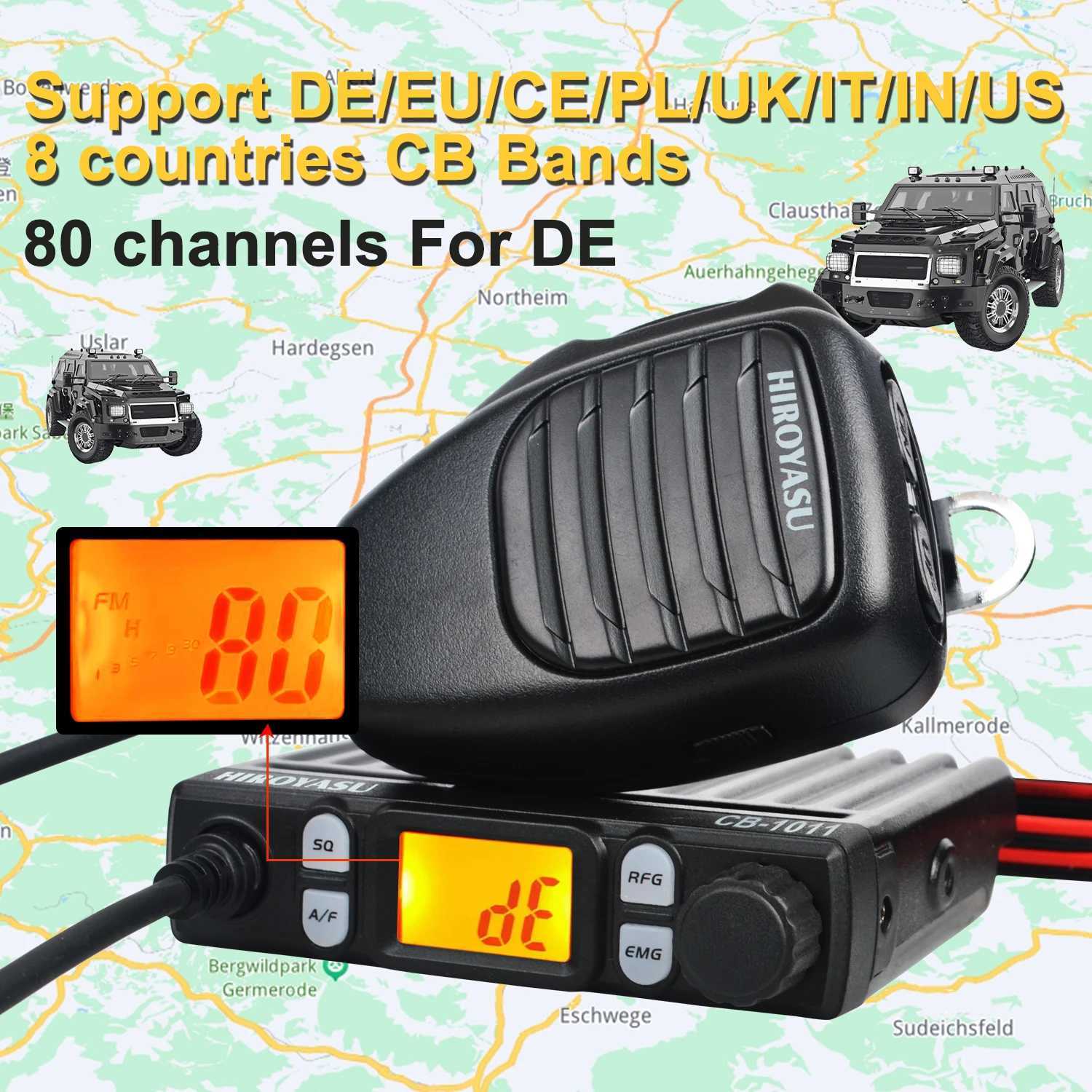 Hiroyasu Walkie Talkie CB-1011 26.565-27.99125MHz 11Meter Mini 27MHz FM/AM 8W 40Ch CB Radio For EU PL DE CE UK IN US IT X250129