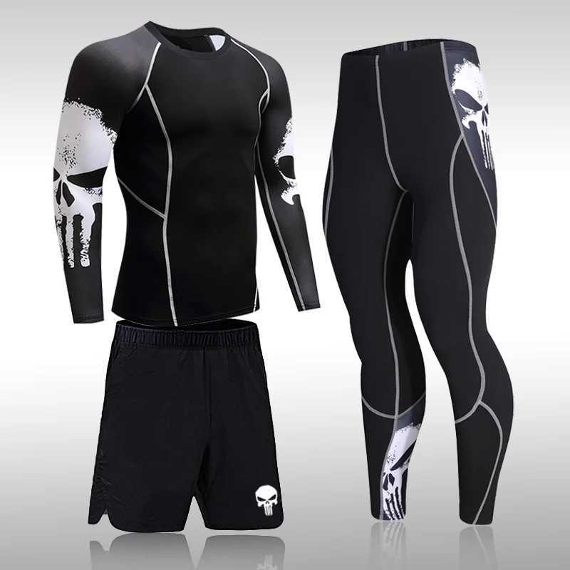 Mens quick drying sportswear compression clothing fitness training kit hot underwear mens running sportswear MMA Rashgard X250129
