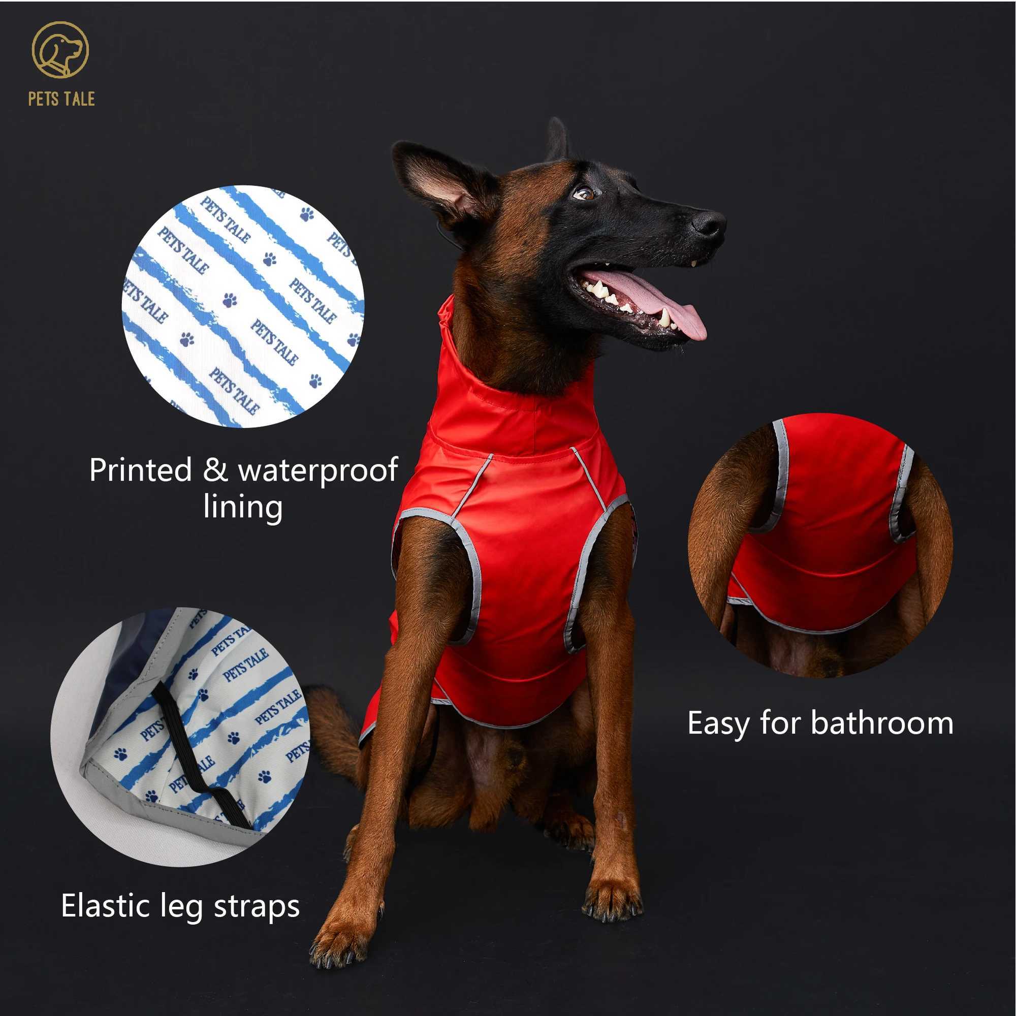 Waterproof Dog Raincoat with Reflective Strips and Adjustable Hood - Red Yellow Navy BlueXJ250121