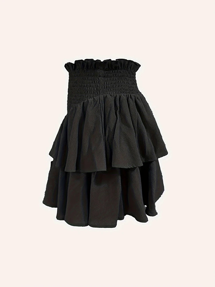 Elastic Waist Black Mini Kawaii Skirt Japanese Style School Y2k Aesthetic Ruffles Short Women Streetwear Traf 250121