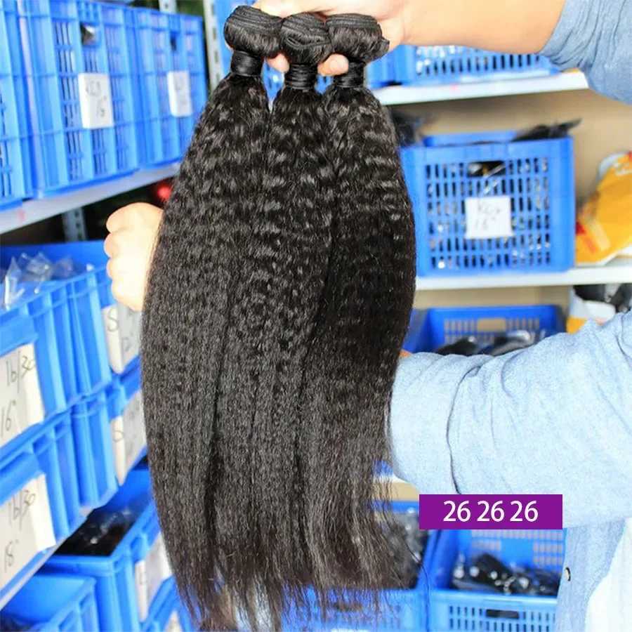 Kinky Straight Human Hair Bundles With Clo Brazilian Transparent 4x4 Lace Clo And Bundles 100% Human Hair ExtensionsXJ250120