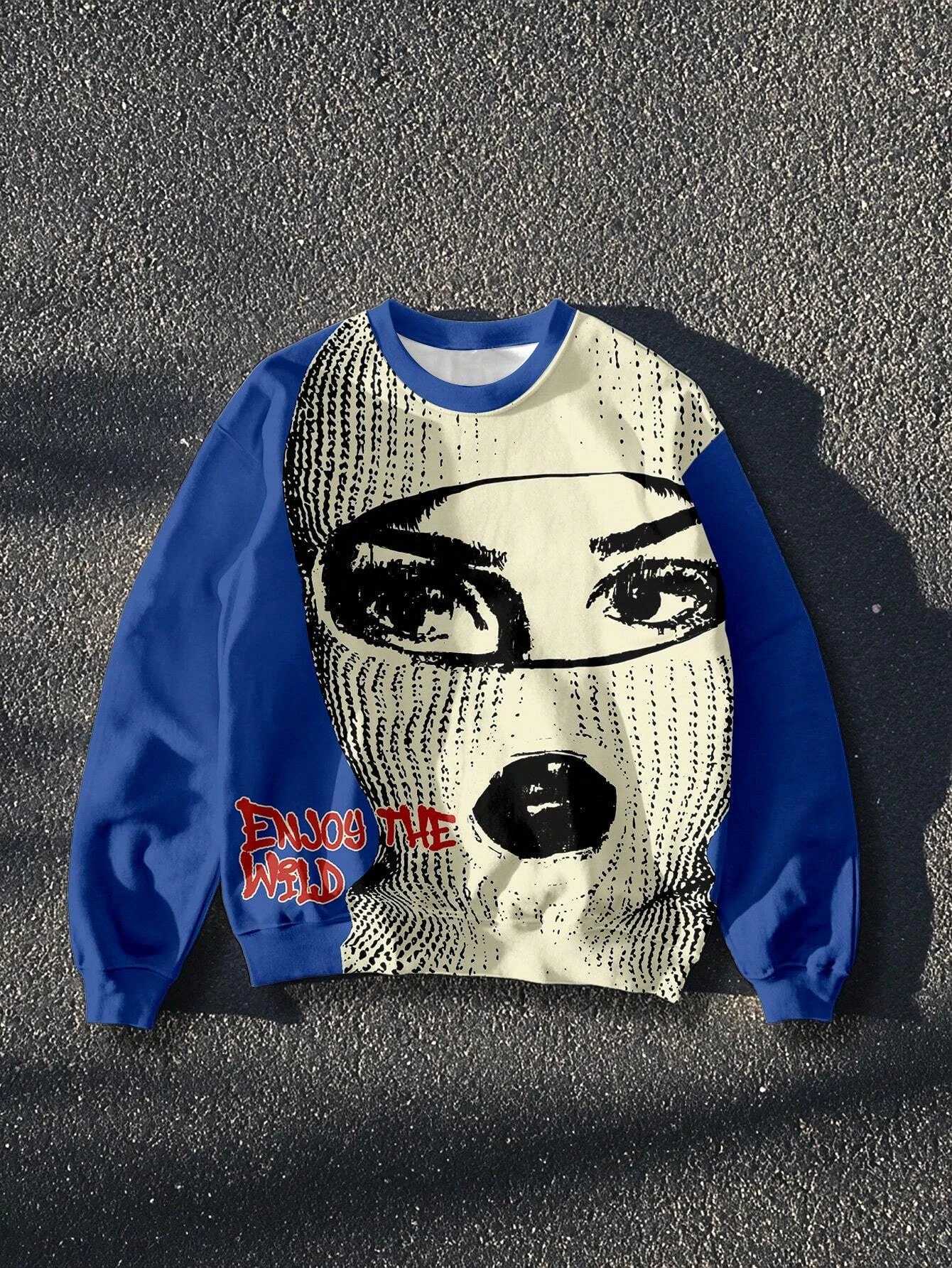 3D Mask Womens Printed Mens High Street Sweatshirt Long Sleeve Hoodie Y2k Hip Hop Mens Round Neck Casual Sweatshirt Mens Clothing X250129