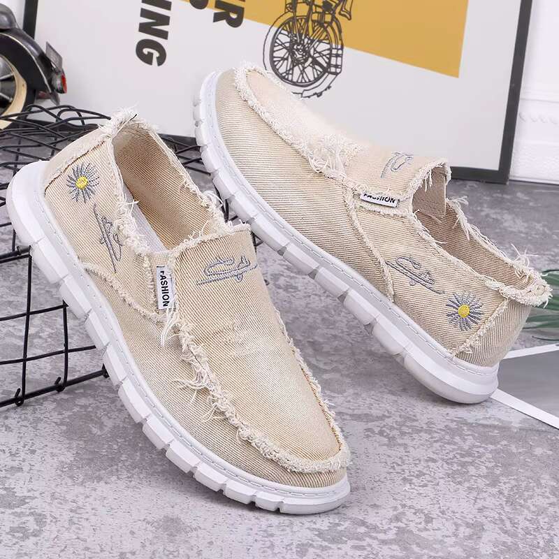 Men's new summer fashion breathable canvas casual soft soled anti slip driving Loafers shoes