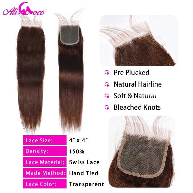 Chocolate Brown Bone Straight Bundles With Clo #4 Brazilian Hair Weave Bundles With Clo Remy Straight Human Hair BundlesXJ250120