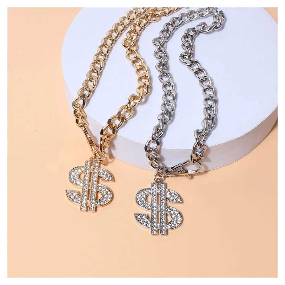 Luxury Dog Collar Necklace for Small Medium Dogs Dollar Sign Pendants Hip Hop Gold/Silver Plated Chain Jewelry Pet Accessories X250129
