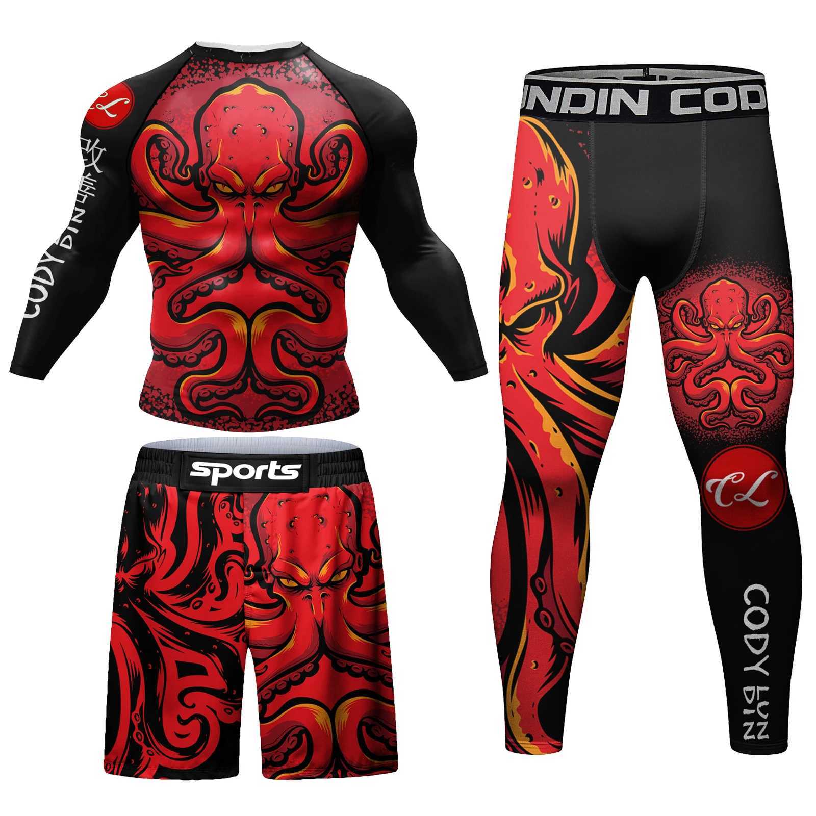 Sublimation Printing New Boxing MMA Rash guard Jujutsu T-shirt Set Taekwondo Shirt Sports BjJ Gi Muay Thai Shorts Sportswear X250129