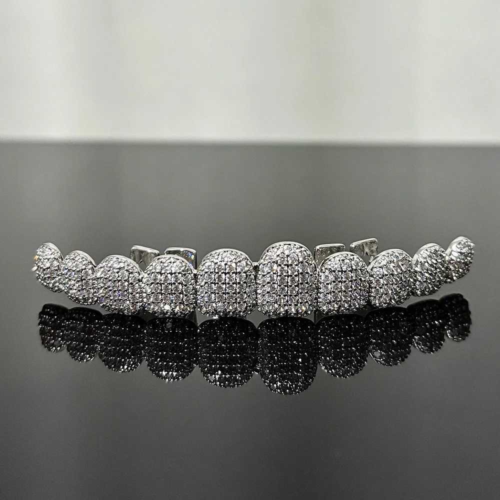 RACHELZ Gold Silver Color Full Iced Out CZ Stone Teeth Grillz Braces Hip Hop Shiny Zircon Tooth Caps For Women Men Jewelry GiftXJ250114