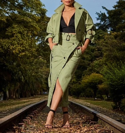 Womens Casual Temperament Two Piece Sets Outfit Notched Collar Long Sleeve Coat Skirt Sets for Women 2 Pieces Autumn 250122