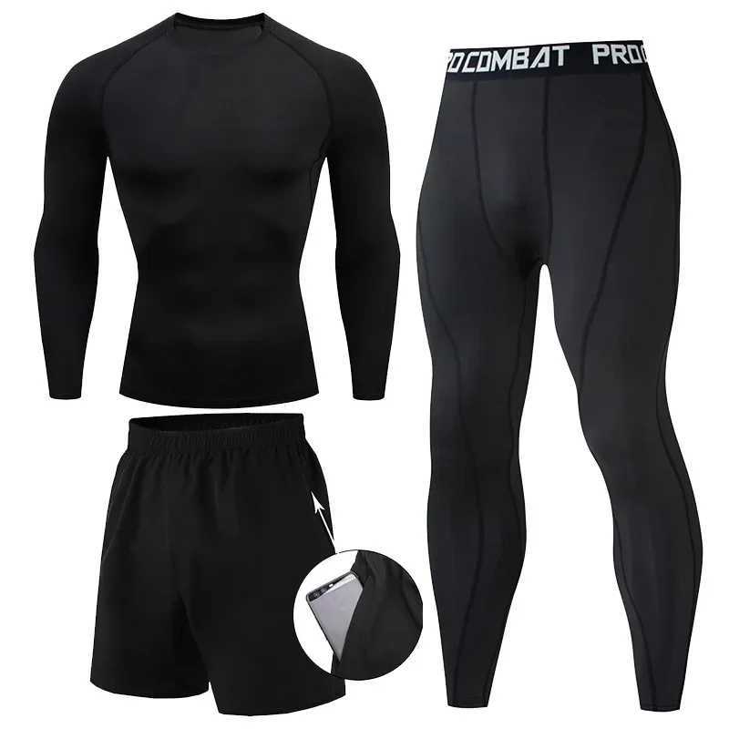 Mens 2/3PCs sets boxing suit rashguard male kit MMA compression clothing men long-sleeved T-shirt leggings tracksuit sport suit X250129