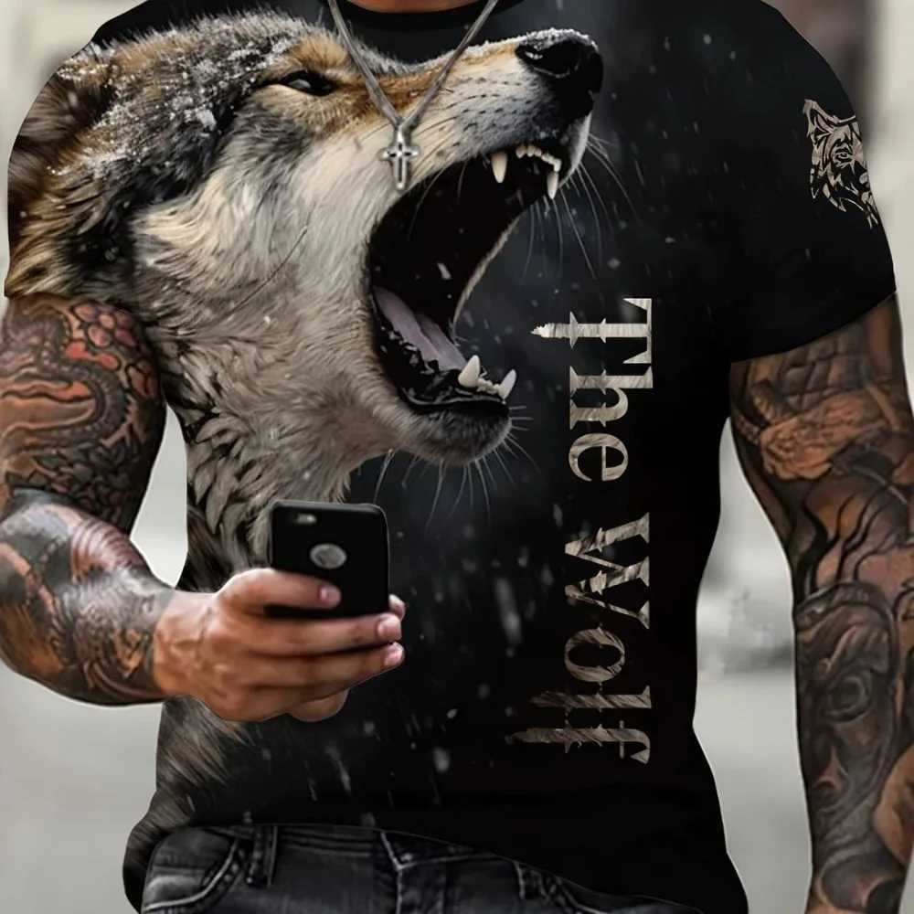 New Wolf T-shirt For Men 3D Animal Print Pullover O Neck Casual Short Sleeve Tees Fashion Street Sweatshirt Male Oversized TopsXJ250117