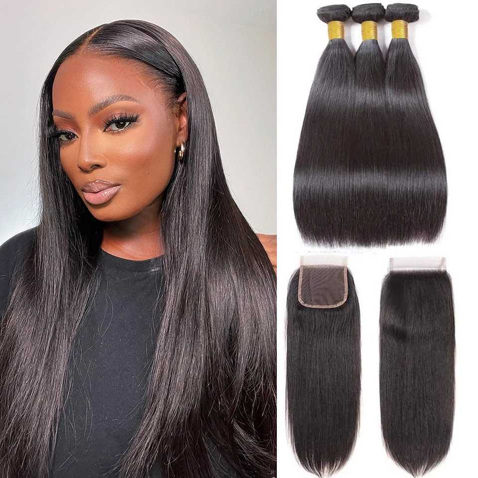 Bone Straight Bundles With Clo Brazilian Hair Weave 3/4 Bundles With Clo Frontal Human Hair Bundles With 13x4 FrontalXJ250120