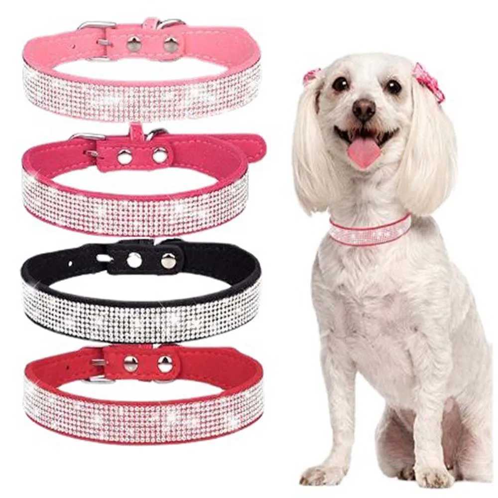 Bling Crystal Dog Collars for Small Large Dog Adjustable Soft Leather Rhinestone Luxury Dog Collars for Puppy Dog Necklace X250129