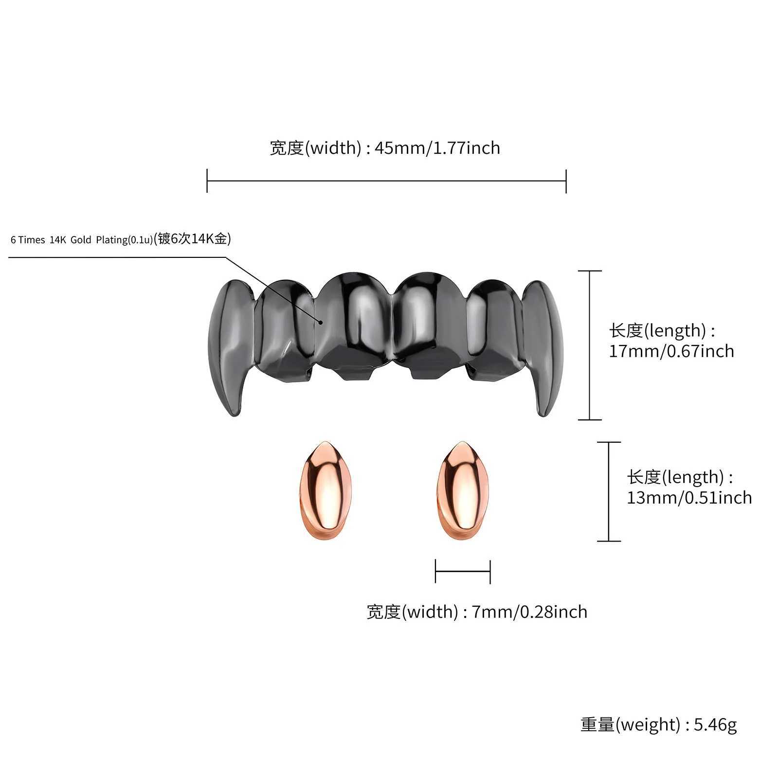 RACHELZ Gothic Style Black Teeth Grillz Caps Vampire Fangs Punk Glossy Tooth Grills For Women Men Jewelry Halloween Party GiftXJ250114