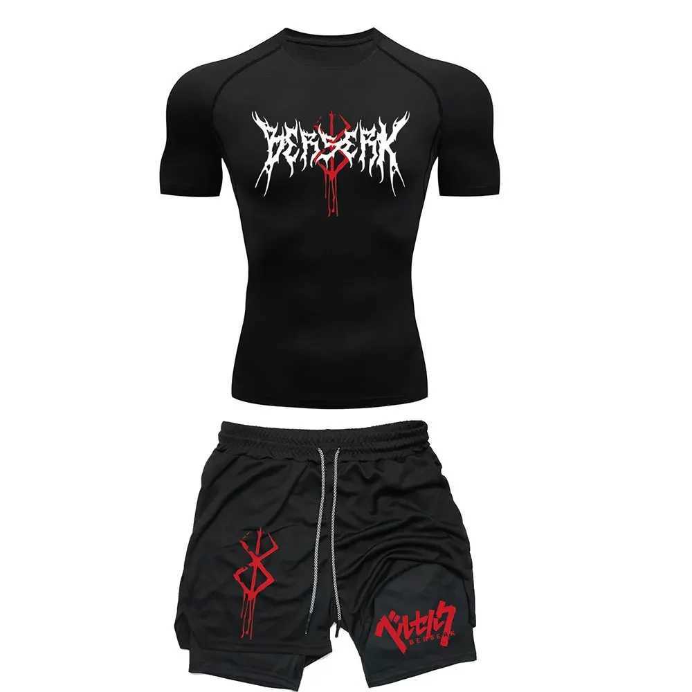Anime Berserk Compression Set Mens Workout Gym Tshirts Breathable Running Shorts Quick Dry Sports Rash Guard Sportwear Set X250129