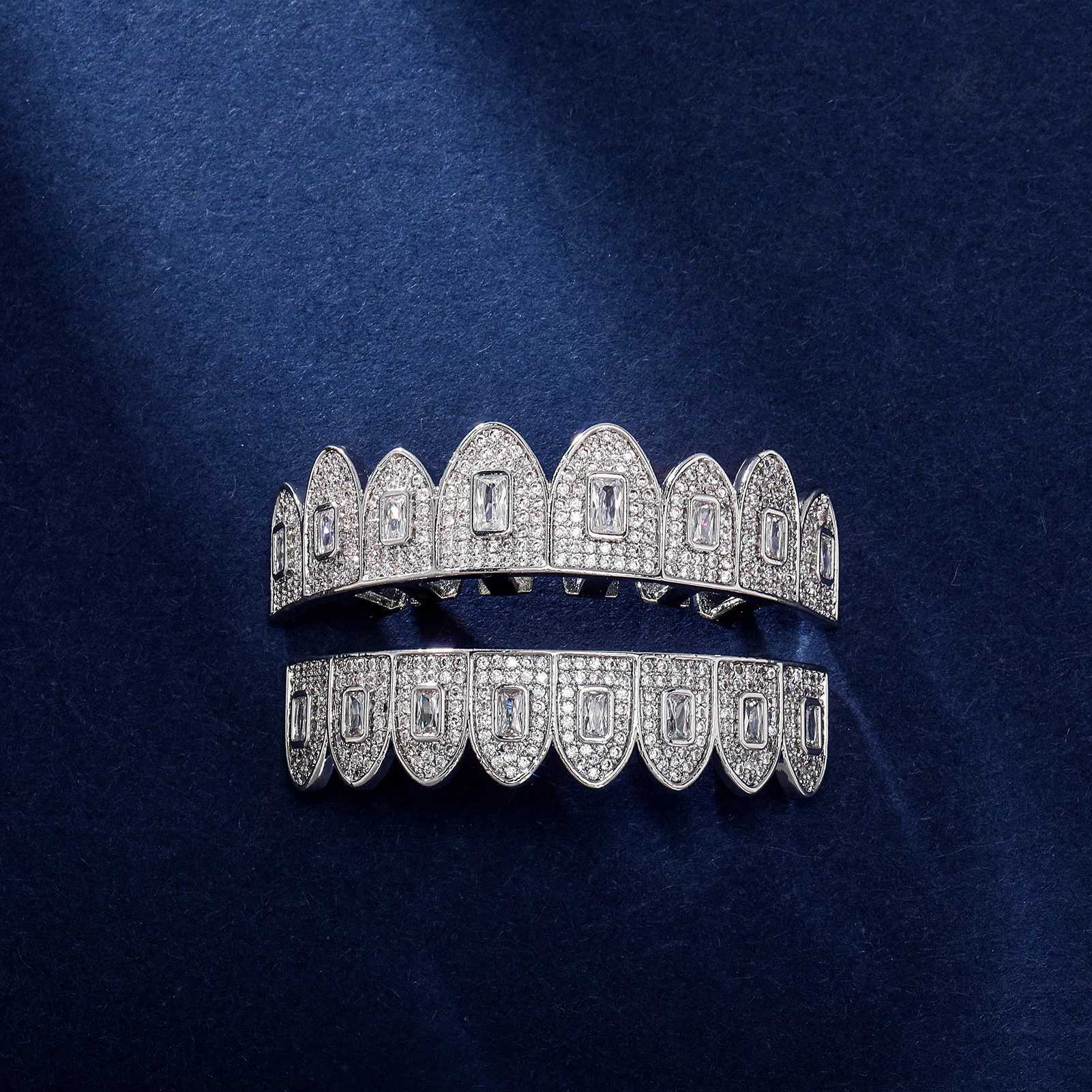 Hip Hop Teeth Grillz Irregular Rhinestones Silver 18K Gold Plated Tooth Rapper Jewelry Iced Out Grills For Men WomenXJ250114