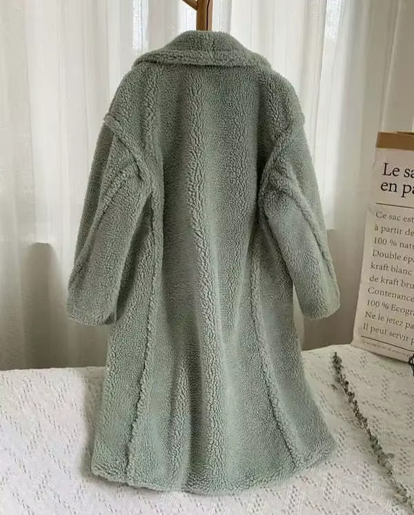 Women's Winter Loose Imitation Fur Coat Solid Color Lapel Single Button Medium Long Windbreaker Thickness Lamb Wool Coats Xs-3Xl