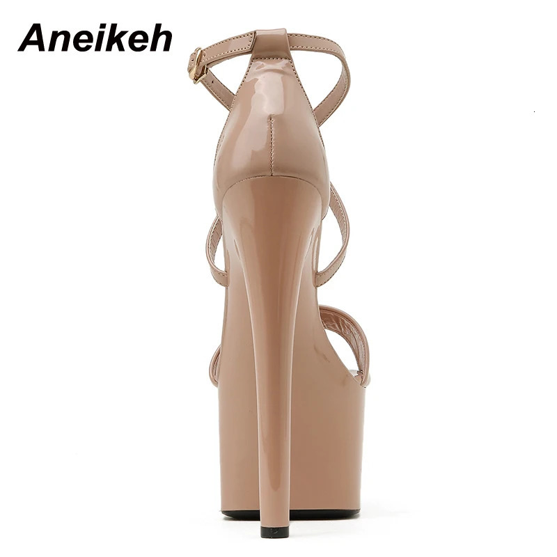Aneikeh Summer Fashion Platform Cross-Tied PU Modern Sandalias Peep Toe Thin Heels Sandals Women Classics Rome Solid Black 250113