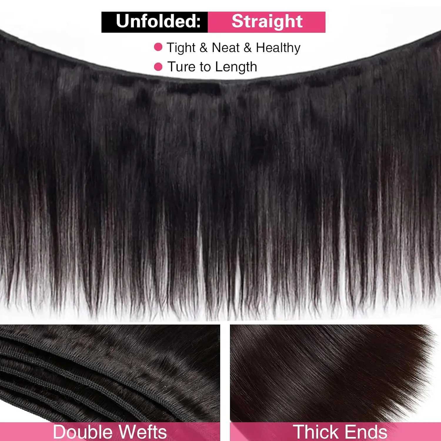 Straight Bundles and Clo Brazilian Human Hair 3 Bundles with 4x4 HD Clo Pre Plucked Natural Black Bundles with CloXJ250120