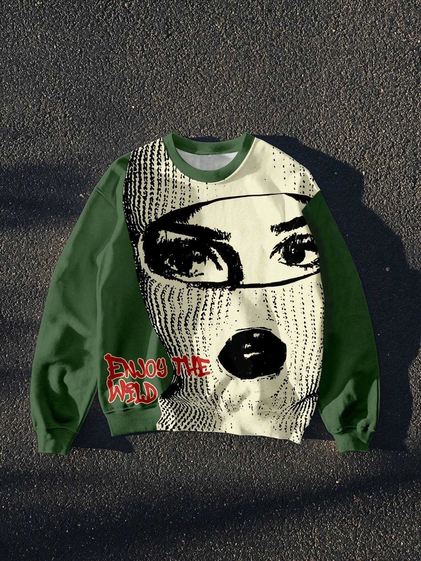 3D Mask Womens Printed Mens High Street Sweatshirt Long Sleeve Hoodie Y2k Hip Hop Mens Round Neck Casual Sweatshirt Mens Clothing X250129