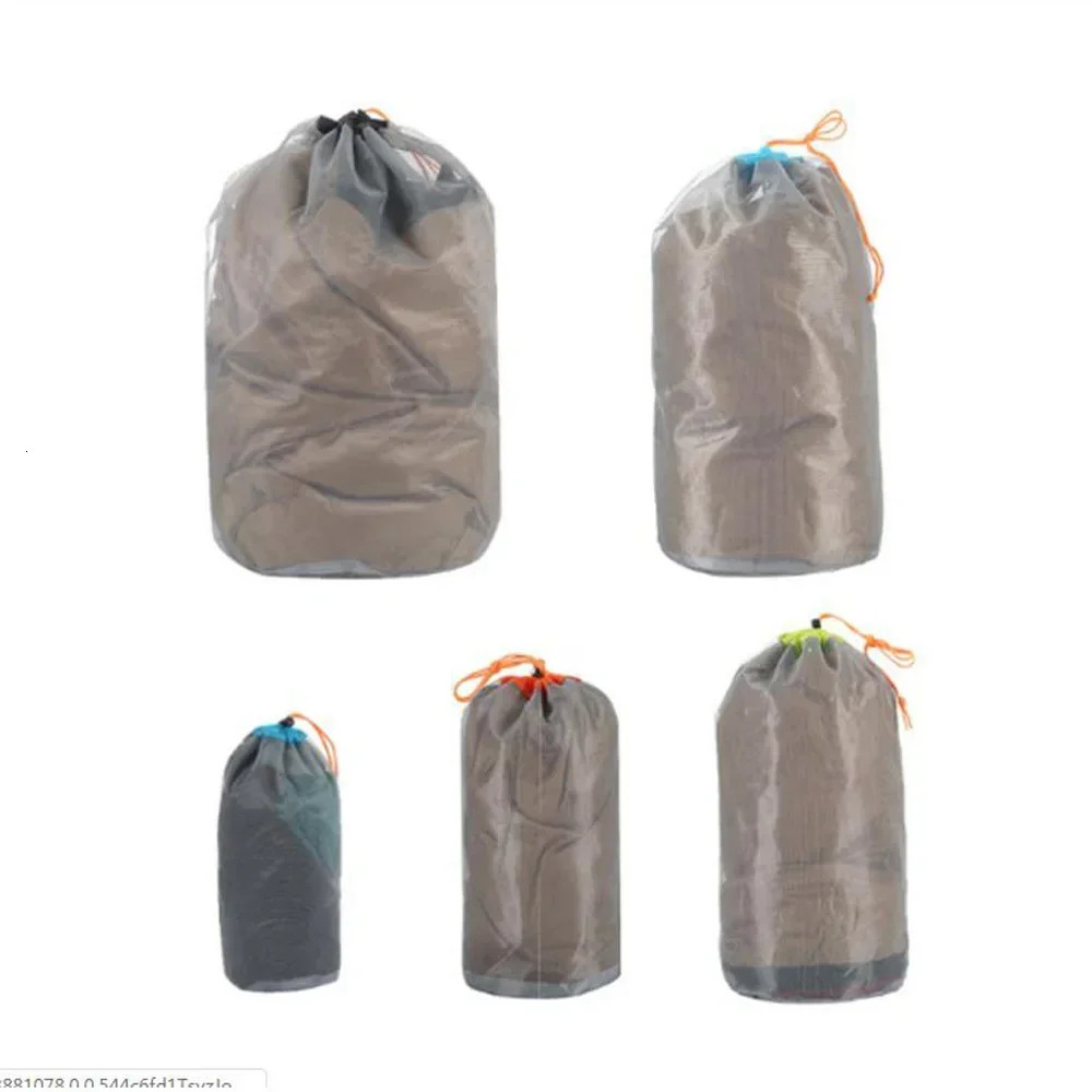 Travel Mesh Storage Ultralight Bag Outdoor Drawstring Stuff Sack Camping Traveling Organizer Hiking Tool Accessories 5 size 250121