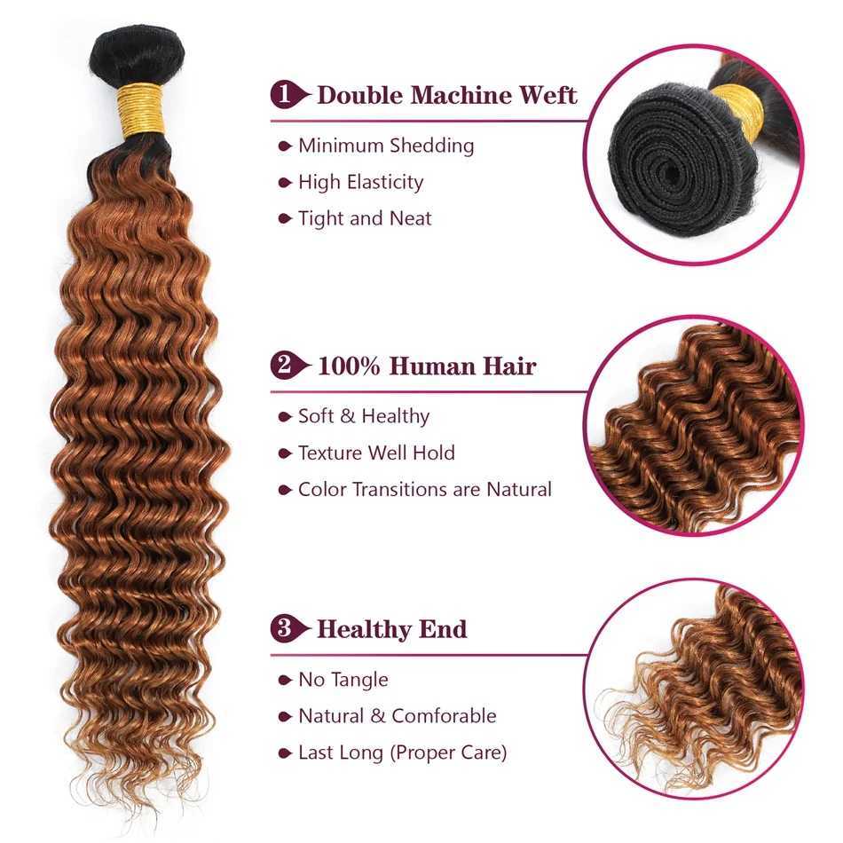 12A Ombre Brazilian Virgin Curly Hair 3 Bundles With Clo Ombre Deep Wave 3 Bundles With Clo 100% Human Hair With CloXJ250120