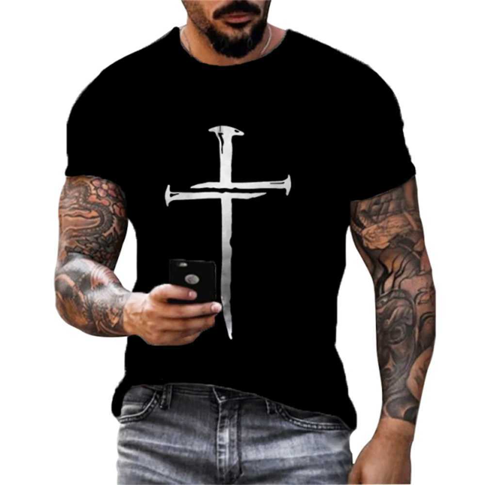 New Jesus Cross 3D Printed Fashion Summer Mens T Shirt Casual Fitness Sports Short Sleeve T-Shirts Baggy Leisure Tees TopsXJ250117