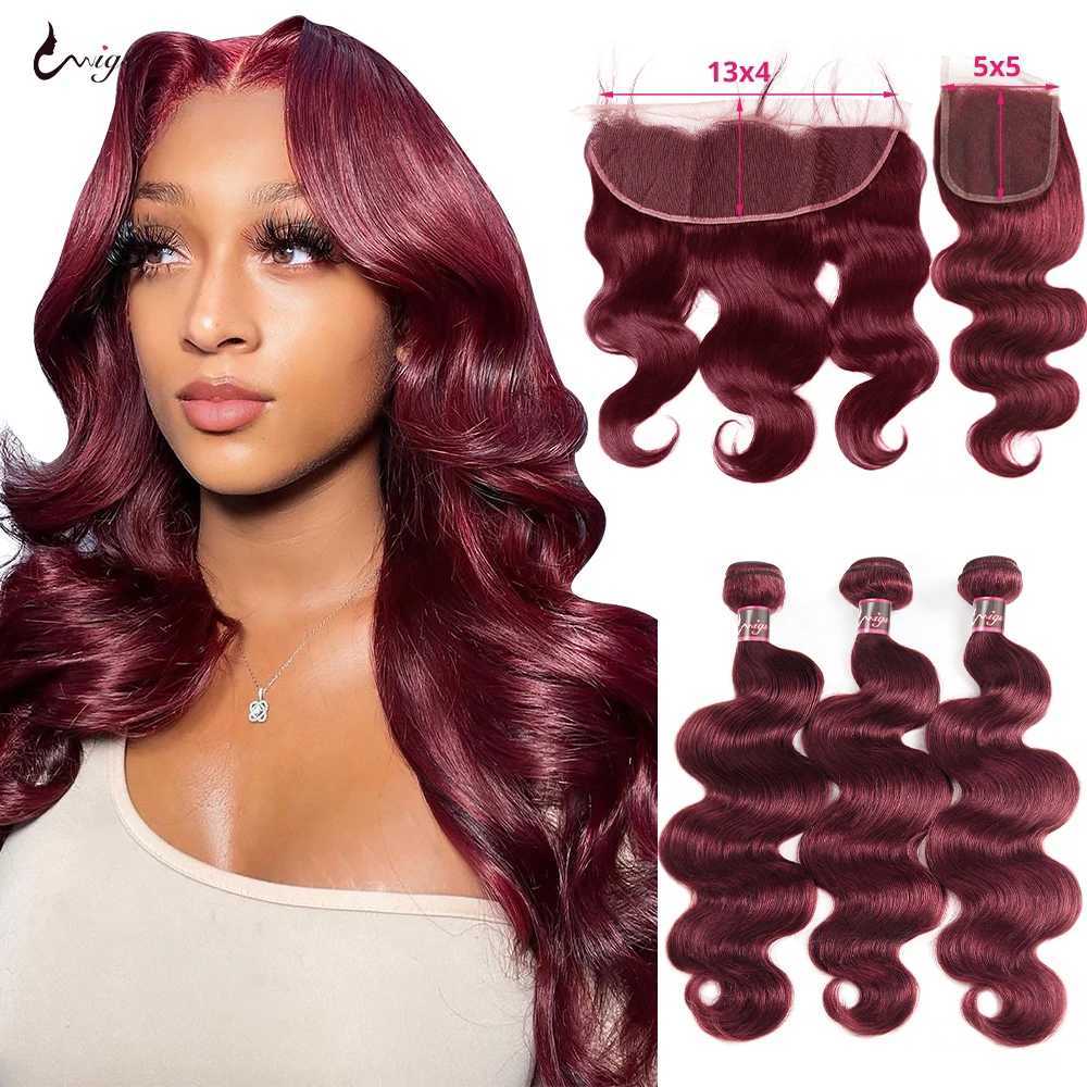 99J Burgundy Body Wave Bundles With Frontal Virgin Human Hair Bundles With 5x5 Clo Burgundy Bundles Human Hair Wine RedXJ250120