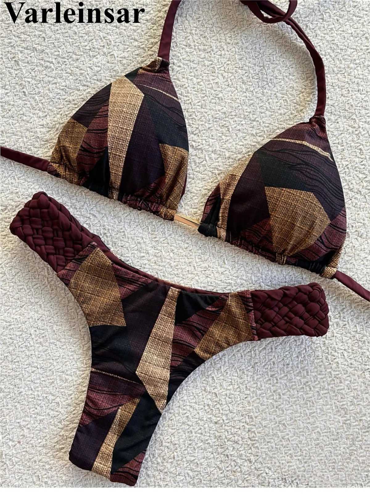 Printed Halter Mini Thong High Cut Bikini Fe Swimsuit Women Swimwear Two-pieces Bikini set Bather Bathing Suit Swim V6089XJ250120