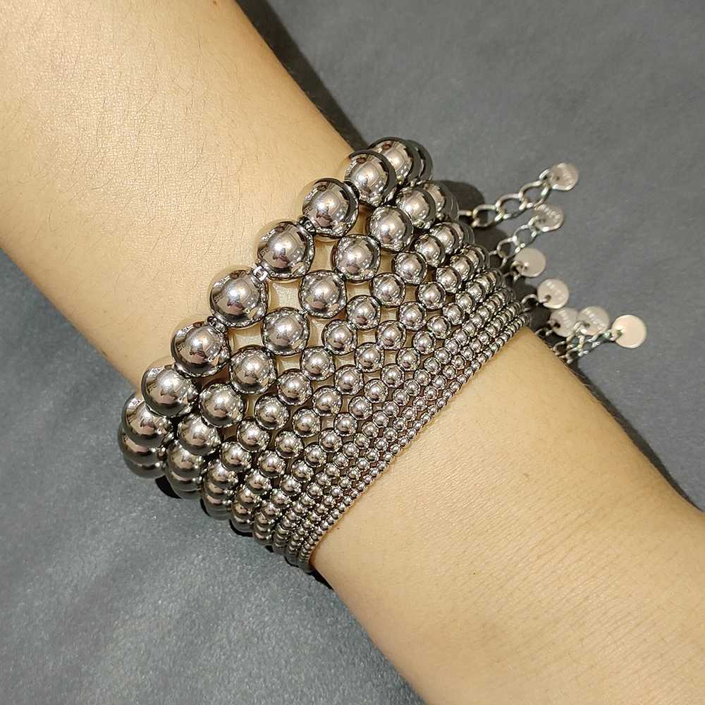 1 Pcs Quality Metal Jewelry Unisex Stainless Steel Round Beads Chain Waterproof Accessories Bracelet Daily Life Leisure Gifts X250129