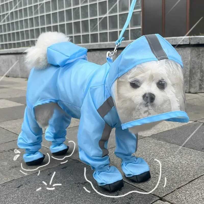 Traction rope raincoat dog four legged raincoat waterproof all inclusive Small dog teddy bear Pet outings rainy days of clothingXJ250121