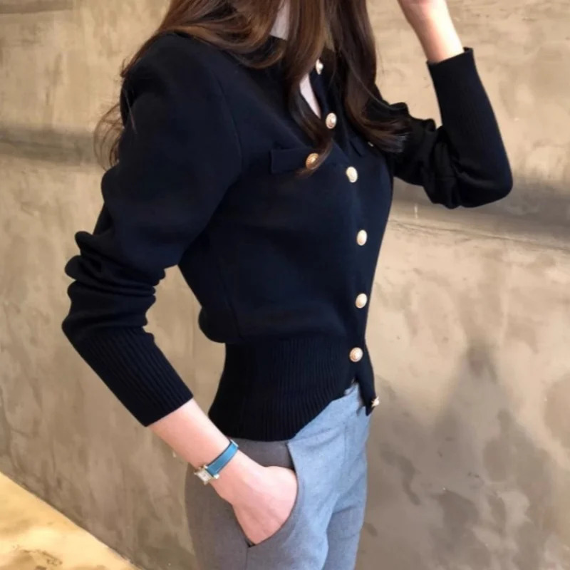 Autumn Long Sleeve Fashion Women Cardigans Sweater Knitted Coat Short Casual Single Breasted Korean Slim Chic Ladies Tops 7845 250109Z