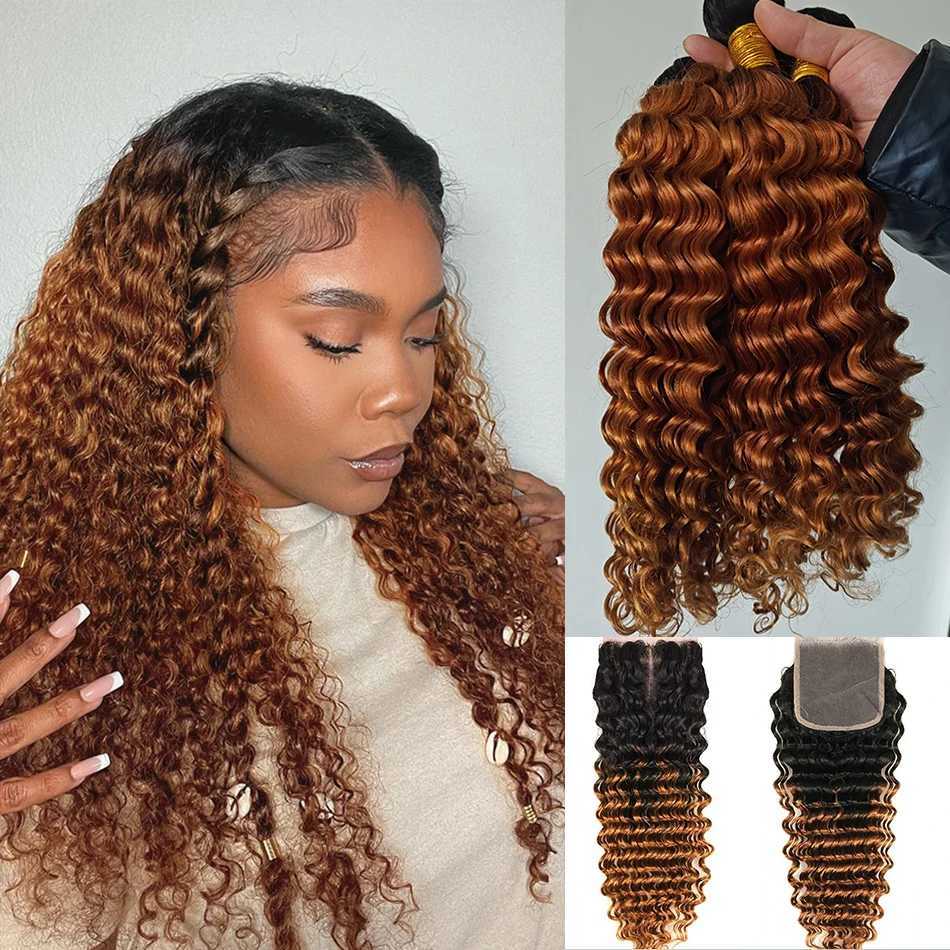 DreamDiana 12A Brazilian Deep Wave 3 Bundles with Clo Ombre Human Hair Bundles with Clo Curly Hair Bundles with CloXJ250120