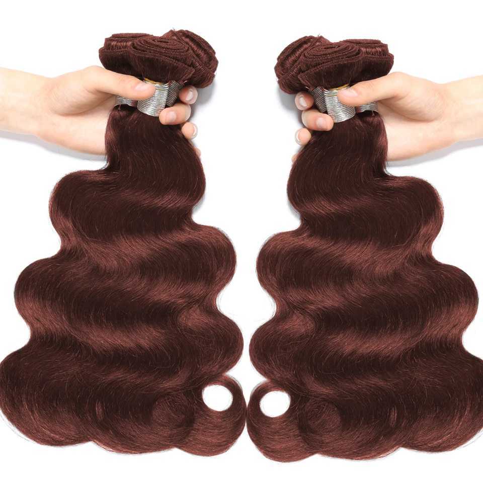 #33 Reddish Brown Colored Body Wave Bundles With Clo Peruvian Remy Hair Weave 3/4 Bundles With 4x4 13x4 Clo and FrontalXJ250120