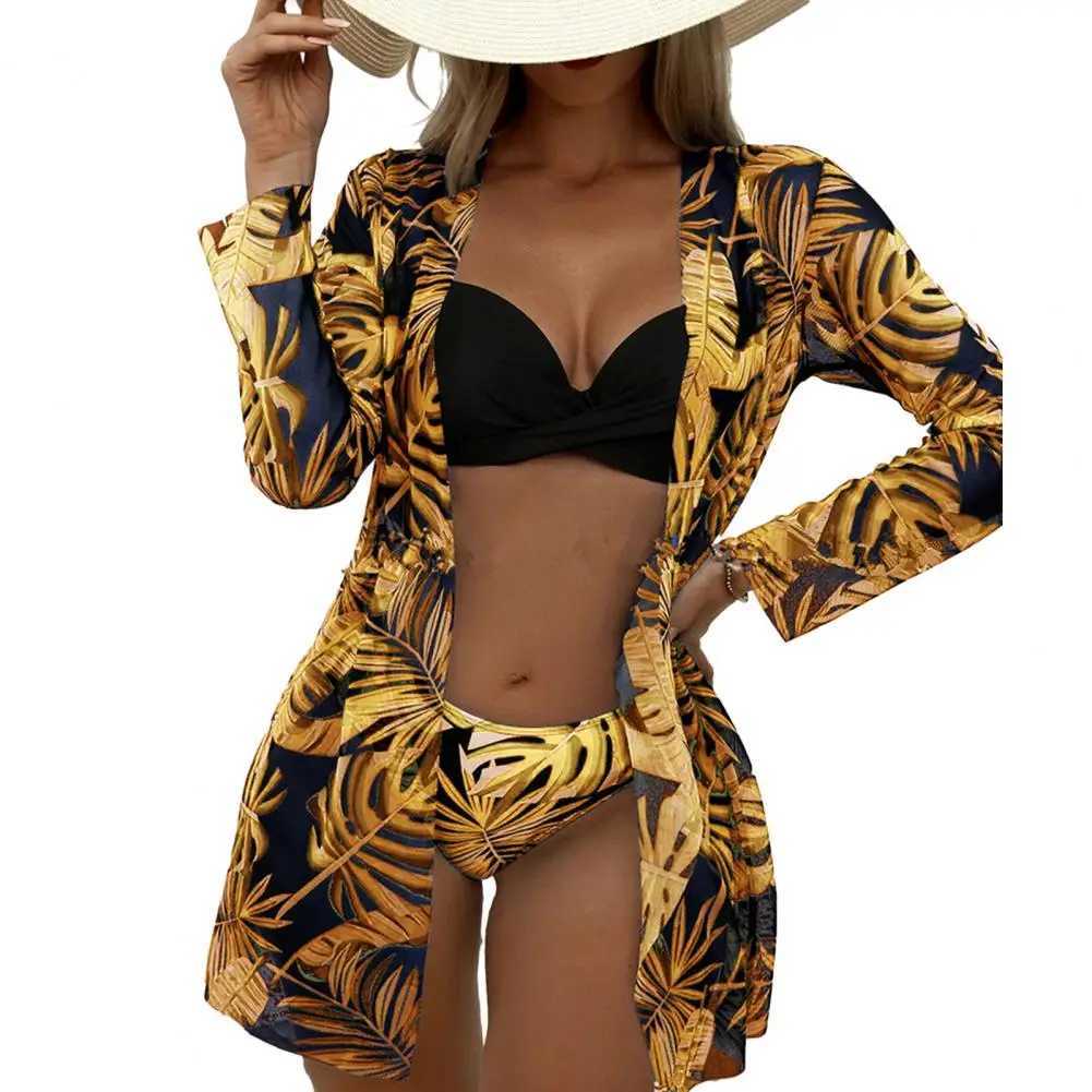 3Pcs/Set Women Bikini Set Sling Bra High Waist Swimming Briefs Floral Print Cover-up Set Summer Beachwear Bathing SuitXJ250120