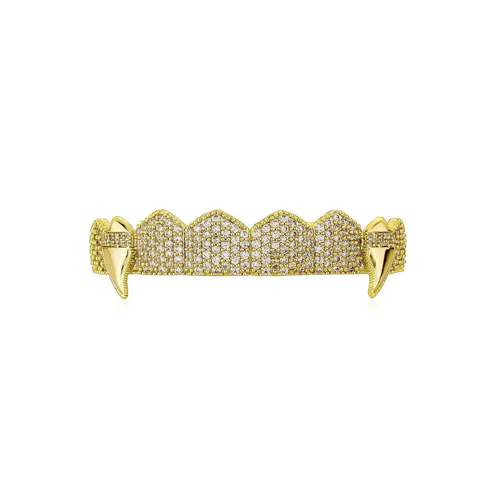 Gold Plated Iced Out Micro Pave Teeth Grillz For Men AAA Cubic Zirconia Grills Set Man Women Dental Jewelry GiftsXJ250114