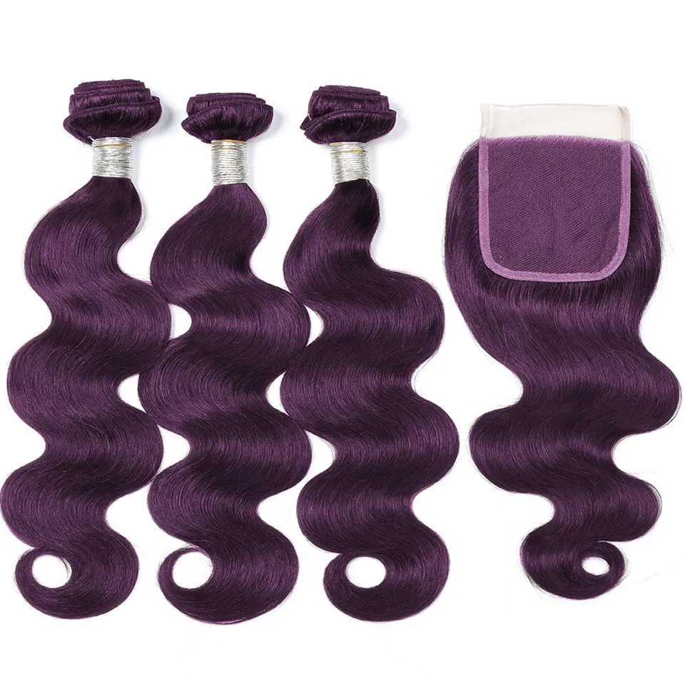 Dark Purple Cheap Body Wave Bundles With Clo 4x4 5x5 HD Lace Clo Frontal With 3/4 Bundles Remy Hair Swiss Lace CloXJ250120