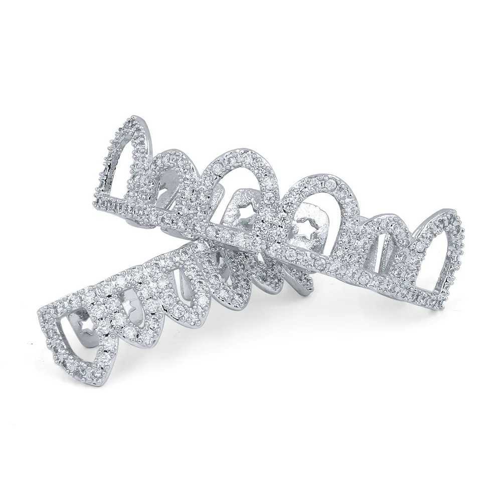 Hollow Teeth Grillz Set For Unisex Top Bottom Iced Out Cubic Zirconia Stone Brass Material Hip Hop Cosply Jewelry For ManXJ250114