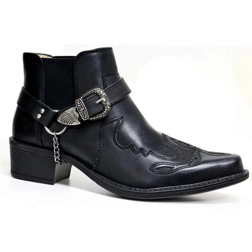 Mens Vintage Cowboy Boots Leather Buckle Strap Punk ankle boots Pointed Toe Motorcycle Boots buty do kostki sepatu pria M812 250120