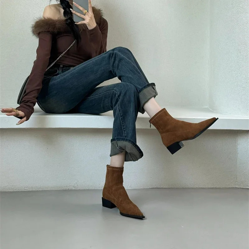 er Women Modern Ankle Boots Fashion Pointed Toe Short Booties Ladies Casual Thick Heel Shoes 250122