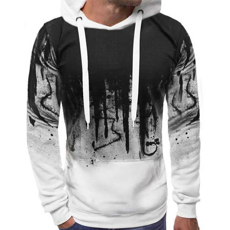 Gradient Print Mens Pullover Hooded Sweatshirt Spring Autumn Daily Fitness Sportswear Fashion Casual Hoodies Loose ClothingXJ2500118